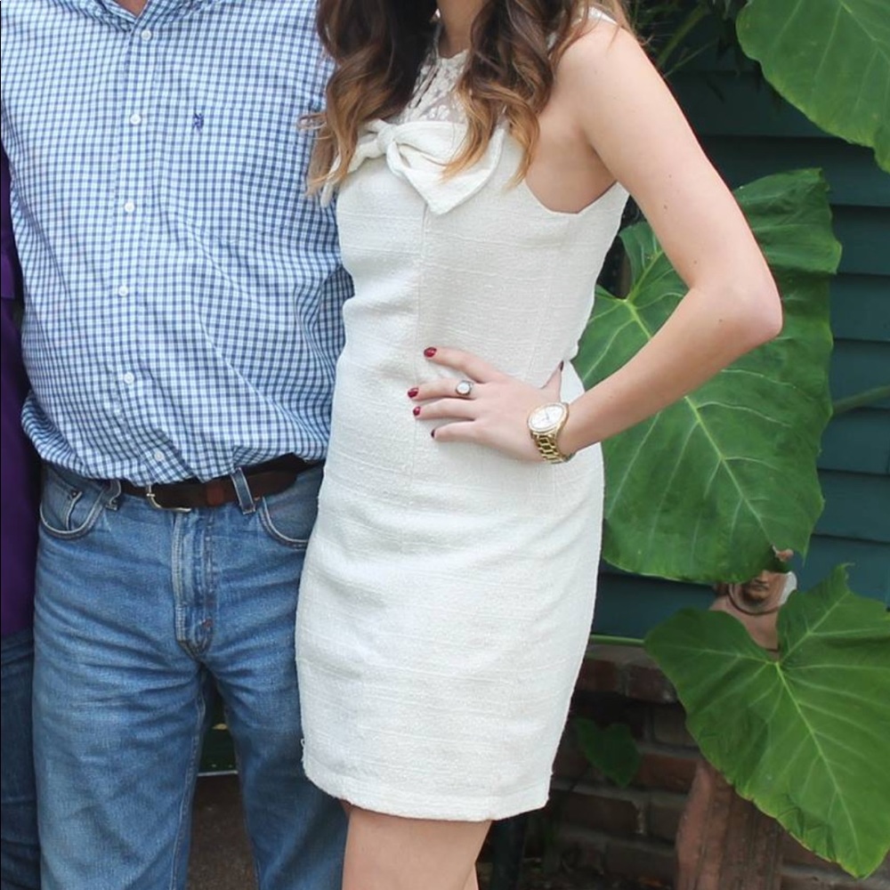 Beautiful sheer top large bow white cream dress